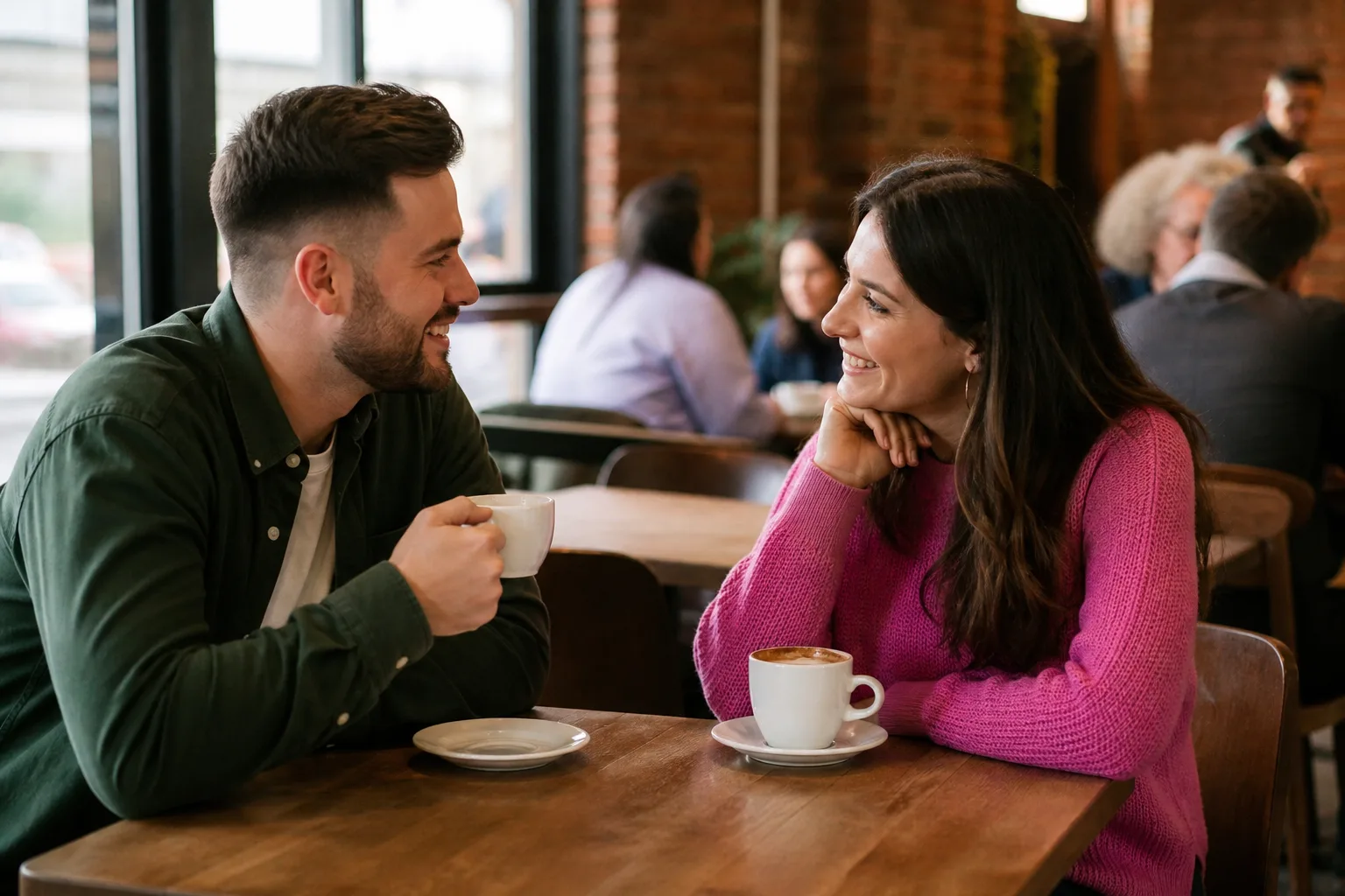 Two people meeting for coffee in a County Down town centre