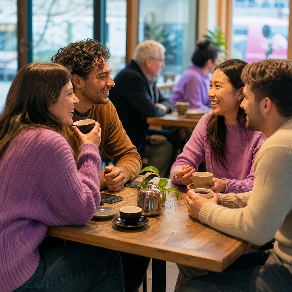A couple meeting in a busy County Down café