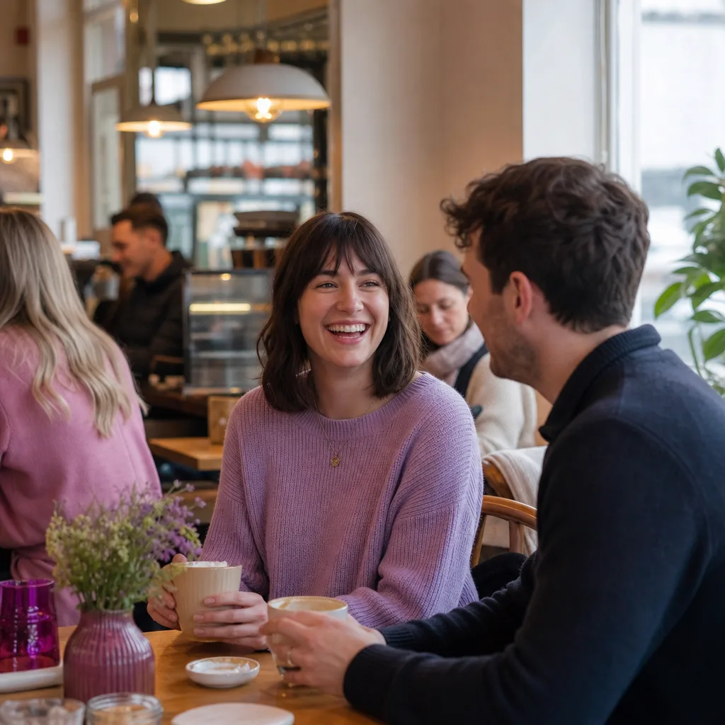 Two people meeting for coffee in a public place in County Down