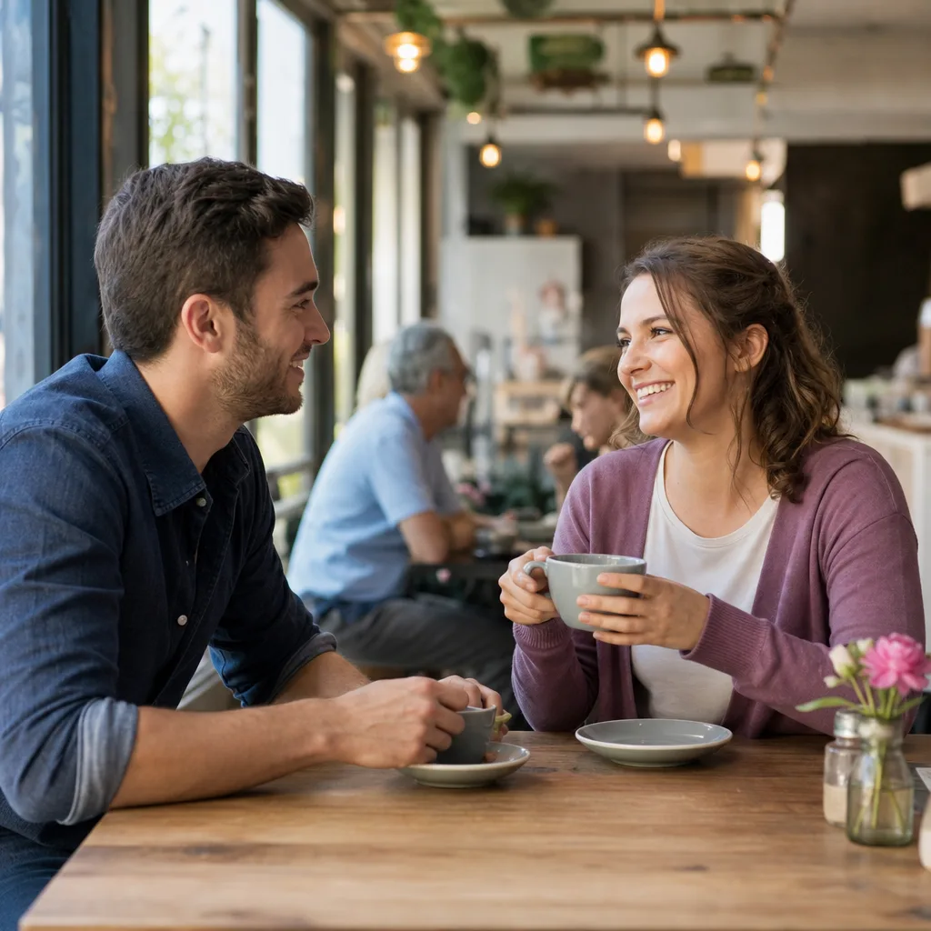 Coffee cups on a café table ready for a first date in Newry